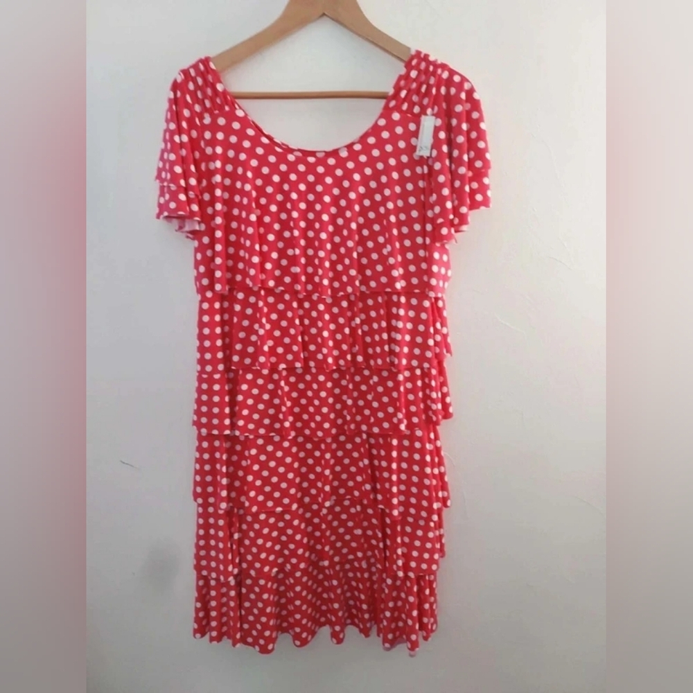 Polka Dot Tiered Mini Dress - Red